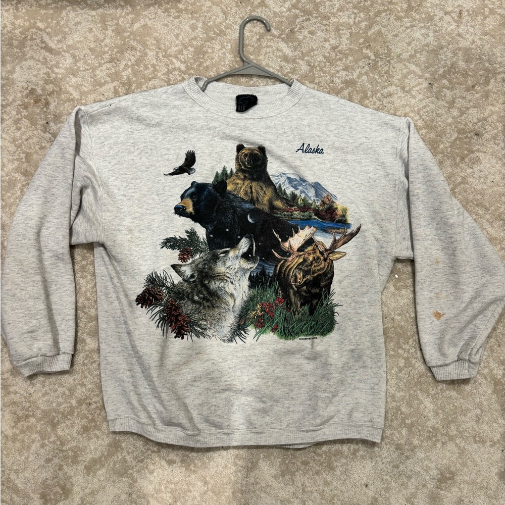 Habitat Gray Alaska Wildlife Crewneck Sweatshirt with Multi-Animal Graphic